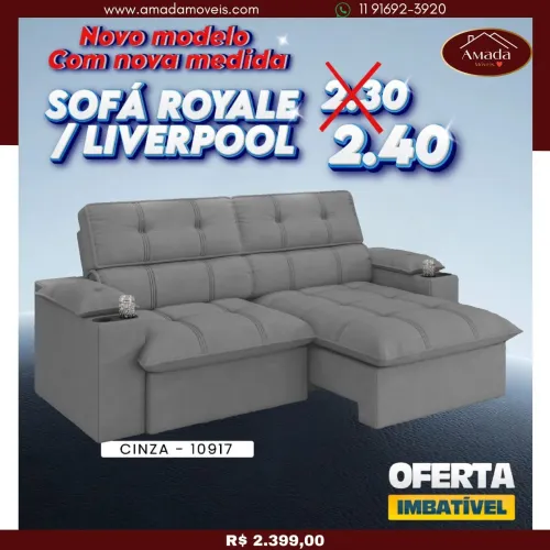 Sofá Royale Liverpool - Novo, 3 lugares, Cinza - entrega em 3 Dias 
