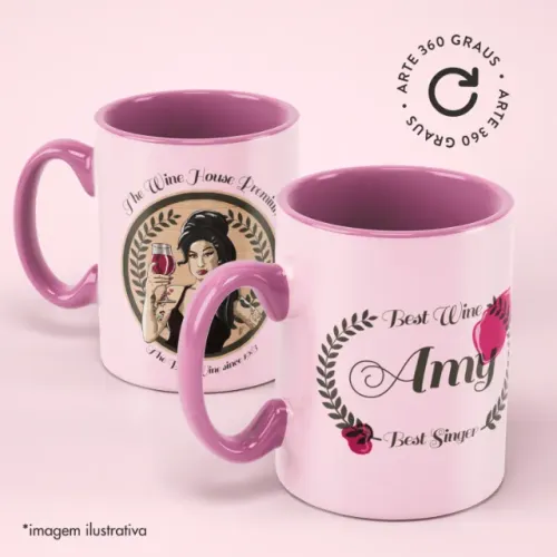 Caneca Amy Winehouse - Arte em toda circunferência - Em Cerâmica - 325ml