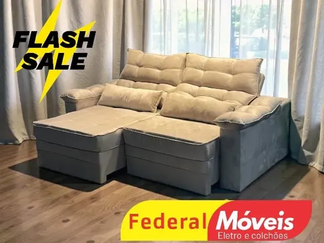Sofá Bege 2,00m Retrátil e Reclinável MEGA OFERTA