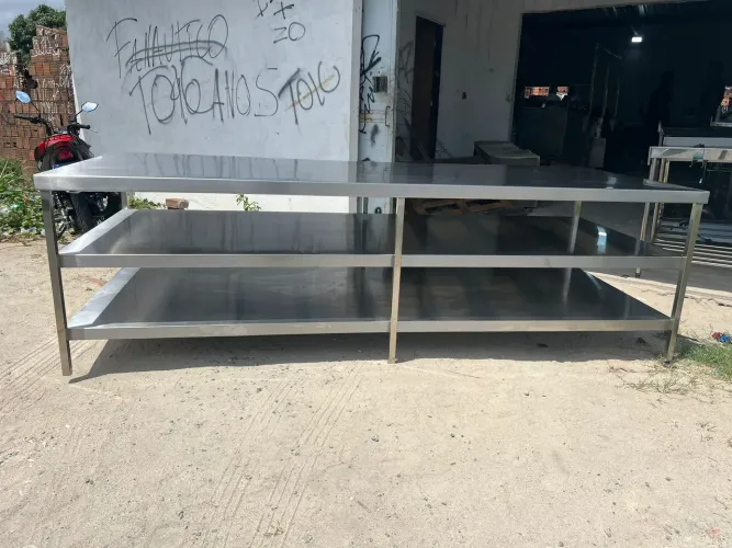 Mesa de inox com prateleira direto da fábrica pronta entrega 