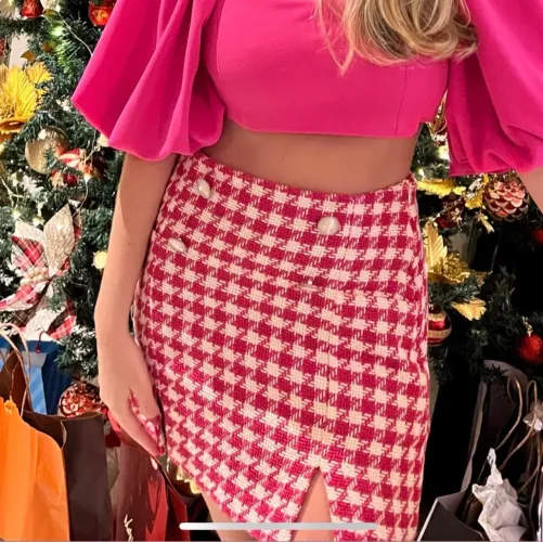 Saia tweed rosa - zara (usado uma única vez)
