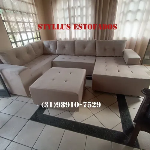 Sofá de Canto Novo, Bege, 5 lugares