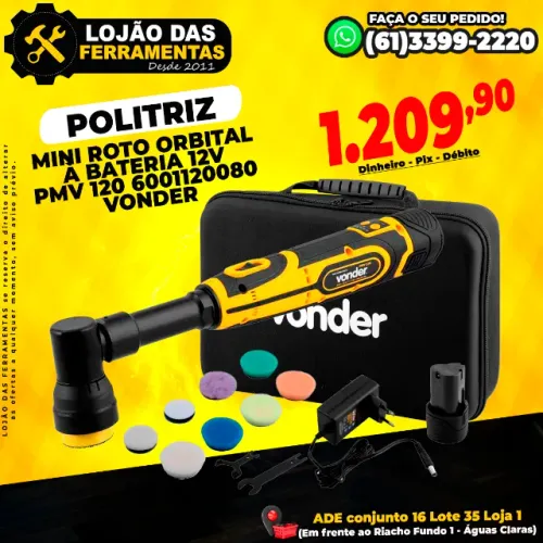 Politriz Mini Roto Orbital à Bateria 12v PMV 120 6001120080 Vonder