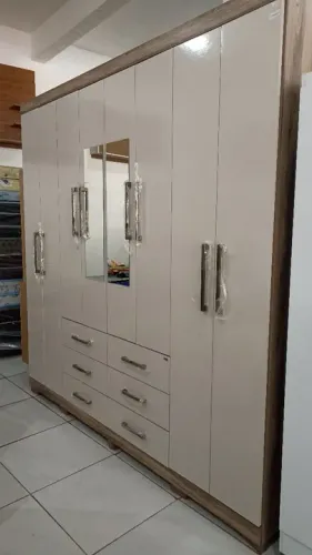 Guarda-roupa branco de 8 portas com gavetas-Embalado
