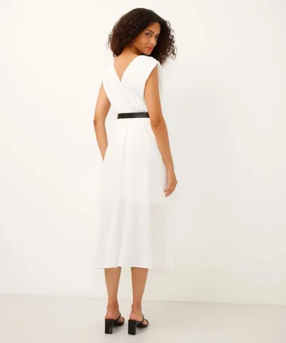 Vestido c/ cinto. Midi off white C&A City. Evasê decote V. NOVO PP