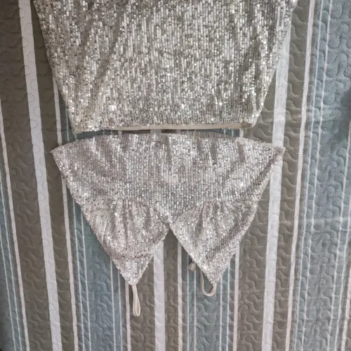 Conjunto de Top e Saia - Sequined - Prata
