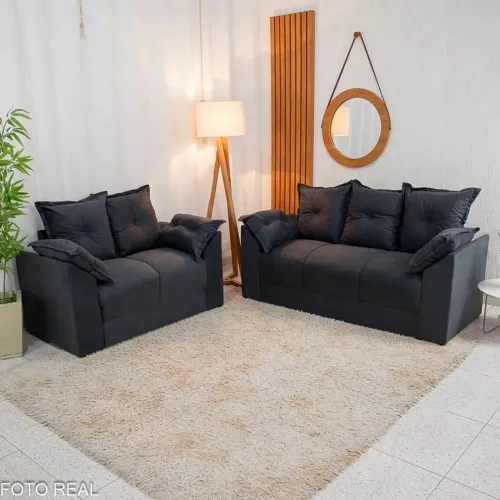 Sofá 3 e 2 lugares Petra Veludinho Cinza Chumbo