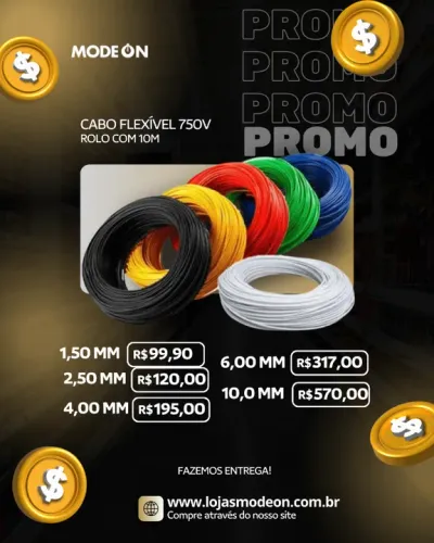 Cabo Flexivel 750V 2,5mm² Antichama - Rolo 100m