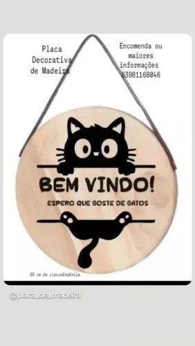 Placa Decorativa de Madeira Gatos - Bem Vindo!