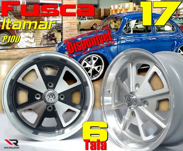 Jogo de Rodas Vw Fusca aro 17 Itamar P100 Prata Tala 6 prata com diamantado 4x130 novas