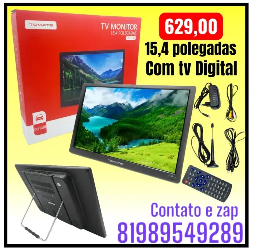 Tv digital portátil 15.4 polegadas 12v Hd veicular caminhão cor preto Tomate