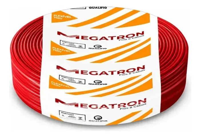 Cabo Flexível 750v Megatron 1x10mm Rolo Fio 100metros Cobertura Vermelho