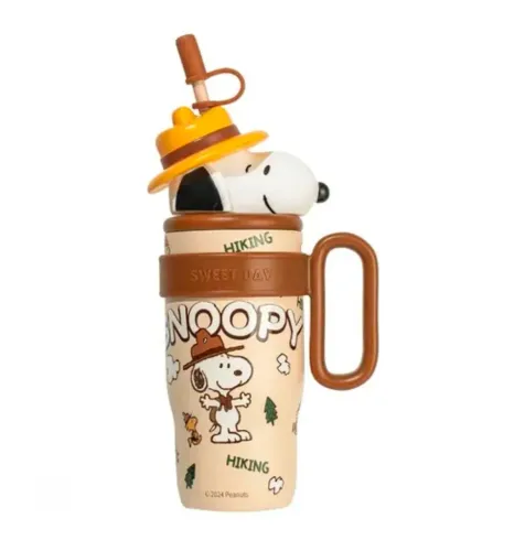 Copo Térmico Snoopy Peanuts 800ml Oficial com Alça e Canudo
