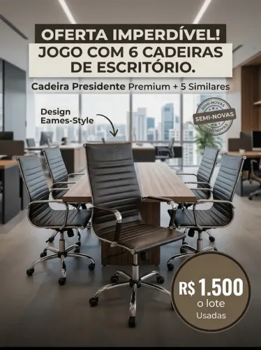Jogo com 6 cadeiras de escritório giratória premium presidente  