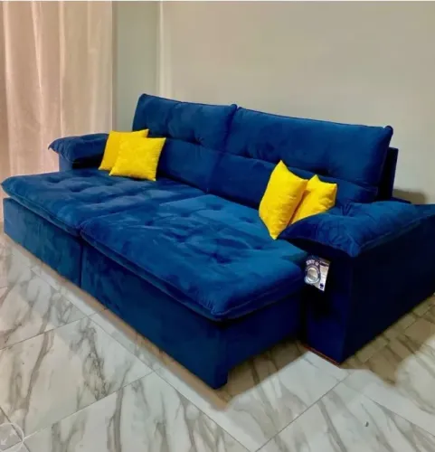 Sofá Azteca Prime Retrátil e Reclinável 2,50m - Azul Conforto Máximo