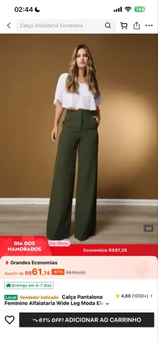 Calça pantalona alfaiataria-verde militar 