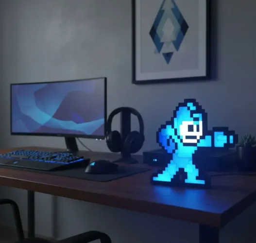 Luminária pixel art mega man 8bits