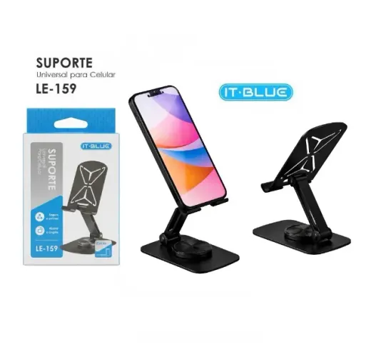 Suporte Celular de Mesa Giratório Dobrável em Metal