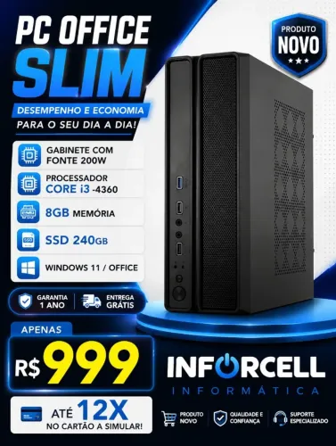 PC Slim Core i3-4360 | 8GB DDDR3 | SSD 240 Novo Garantia 1 Ano