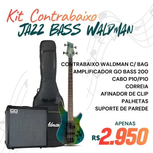 Kit Contrabaixo Jazz Bass Waldman 4 Cordas