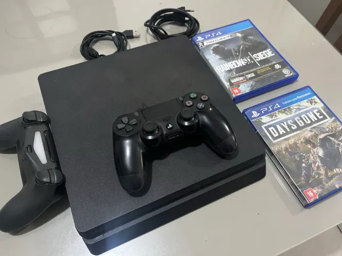 Ps4 PlayStation 4 slim 1 terá 2 manetes 2 jogos tops