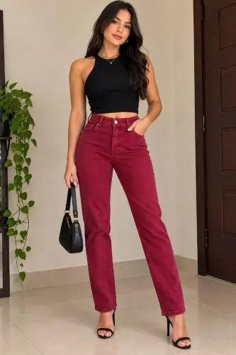 Calça jeans vermelha 38