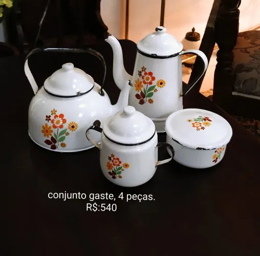 Conjunto de café antigo Agate, aço esmaltado.