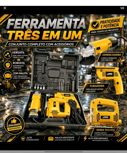 Maleta Ferramenta Promoção 3 em 1 Furadeira, tico tico, e Lixadeira. 