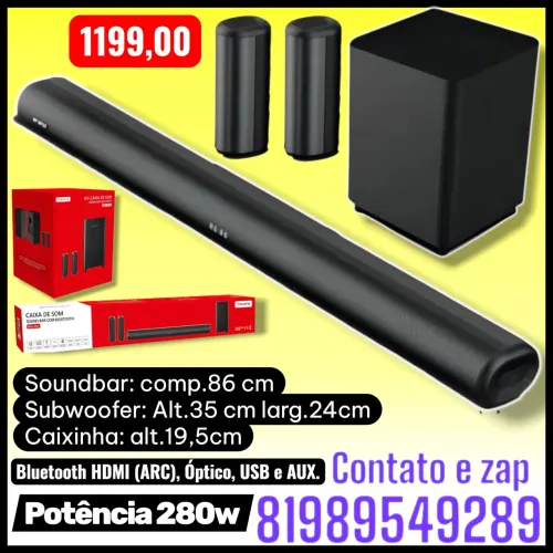 Soundbar Tomate mais Subwoofer com caixinhas auxiliar 280w 