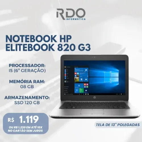 Notebook HP EliteBook 820 G3 i5 6ª Geração 8GB 120GB SSD 13" - Notebook barato!