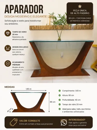 Aparador com tampo de vidro para sala