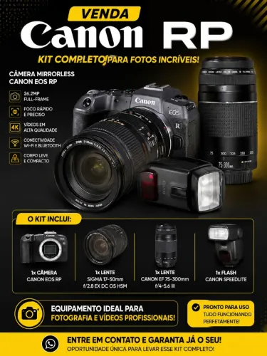 Canon rp mais 2 lentes e  flash 