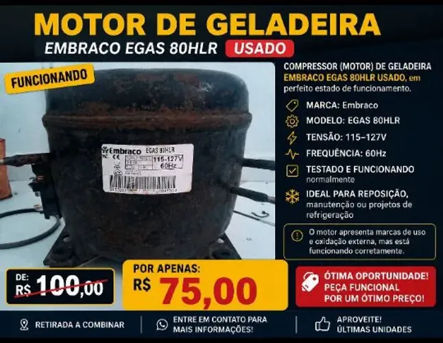Motor de geladeira retirado de uma geladeira boa