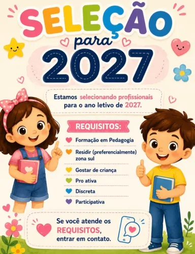 Vagas para Escola Infantil Zona Sul de São José dos Campos