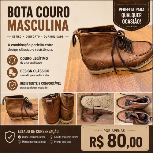 Bota Couro Masculina Couro Marrom