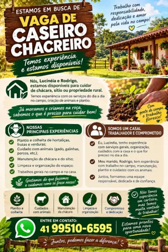 Procuramos vaga de caseiro/chacreiro