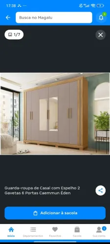 Guarda roupa casal com espelho 2 gavetas 6 portas