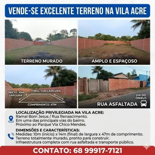 Terreno n Vila Acre/Ramal Bom Jesus
