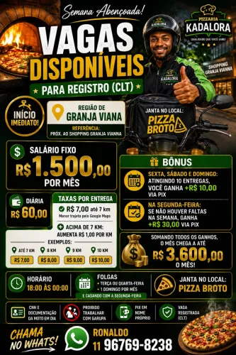 Vaga pra entregador em pizzaria