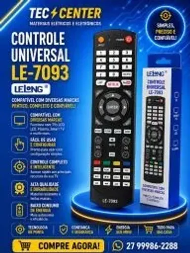 Controle Remoto Universal Lelong LE-7093 para TV Smart LED LCD