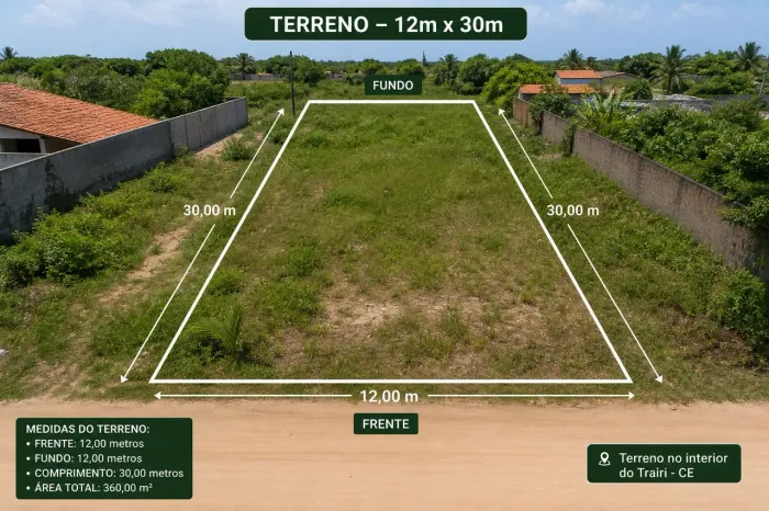Terreno 12x30 (360m²) na Rua Cassiano Lima - Trairi CE