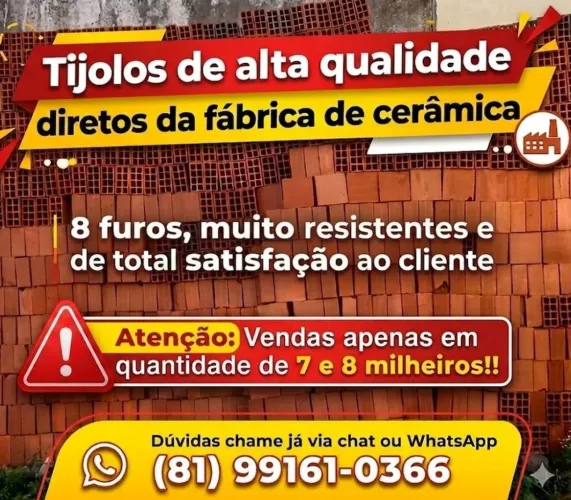 Tijolos de alta qualidade direto da fábrica (PROMOÇÃO)