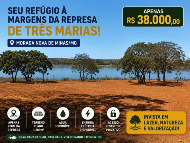 Lote de 1.200m² Próximo à Represa de Três Marias - Morada Nova de Minas/MG - R$ 38.000