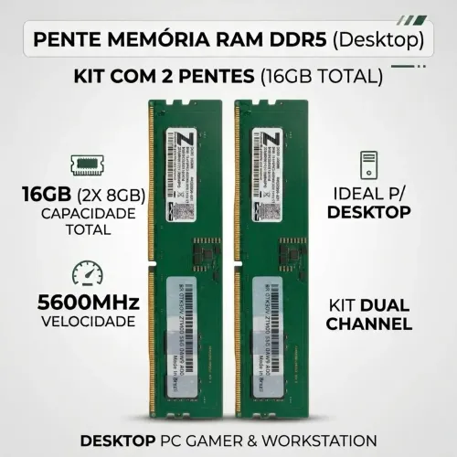 Memória RAM Desktop DDR5 16gb (2x 8gb) 5600mhz