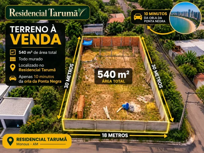 BAIXOU!!! TERRENO MURADO NO RESIDENCIAL TARUMÃ COM 540M2 - FINANCIÁVEL - ESTRADA DO CETUR