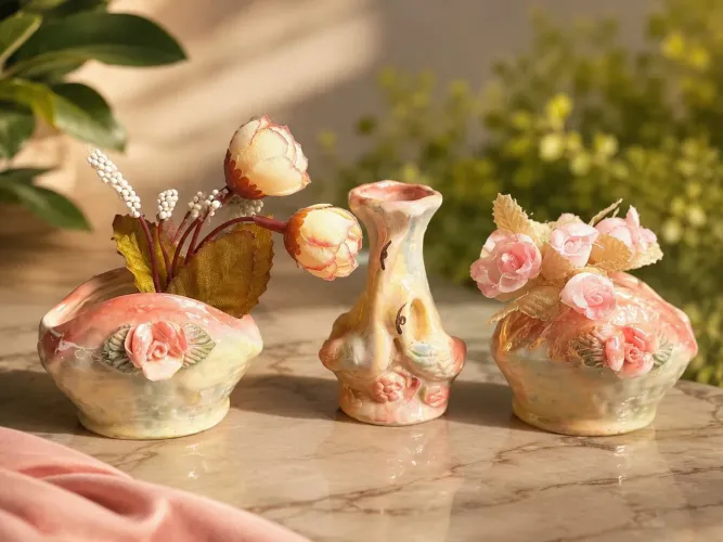 03 miniaturas de vaso de porcelana