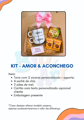 KIT - AMOR & ACONCHEGO - DIA DAS MÃES - TORRE COM 2 XICARAS + SUPORTE