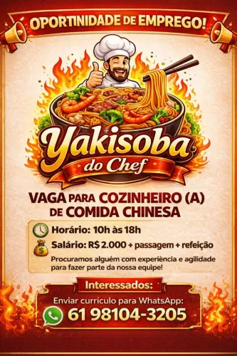 Vaga para cozinheiro oriental ou sushiman 