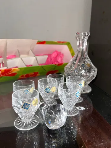 Conjunto Licoreira Cristal Bohemia Tcheco + 6 Taças Lapidadas