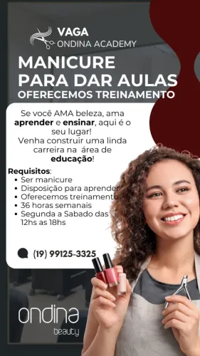Manicure para dar aulas de quinta a sábado (oferecemos treinamento)